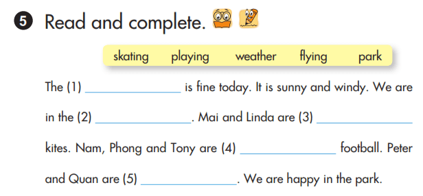 bài tập hoàn thành câu tiếng Anh lớp 3 unit 19 lời giải