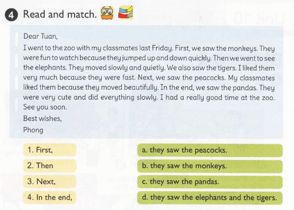 Đọc và nối - đáp án tiếng Anh lớp 5 unit 9